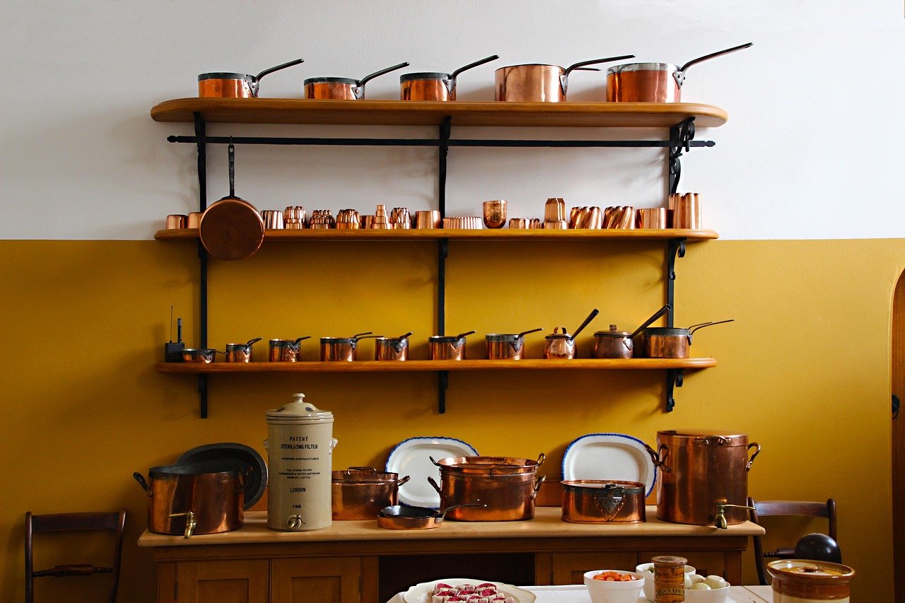 Handcrafted Kashmiri copperware on display