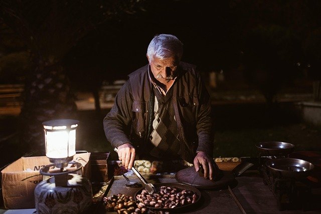 A Srinagar street food stall with kebabs and traditional Kashmiri snacks