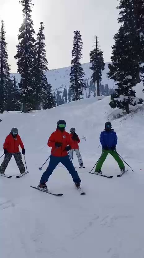 Beginner ski lesson among the pines in Gulmarg